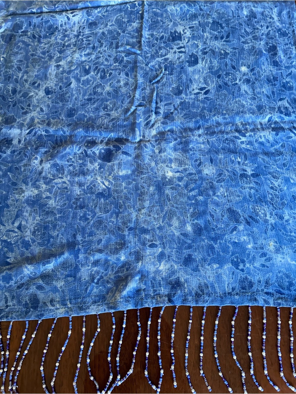 Blue Beaded Fringe Women's Scarf 19“ x 71“ - Picture 5 of 8